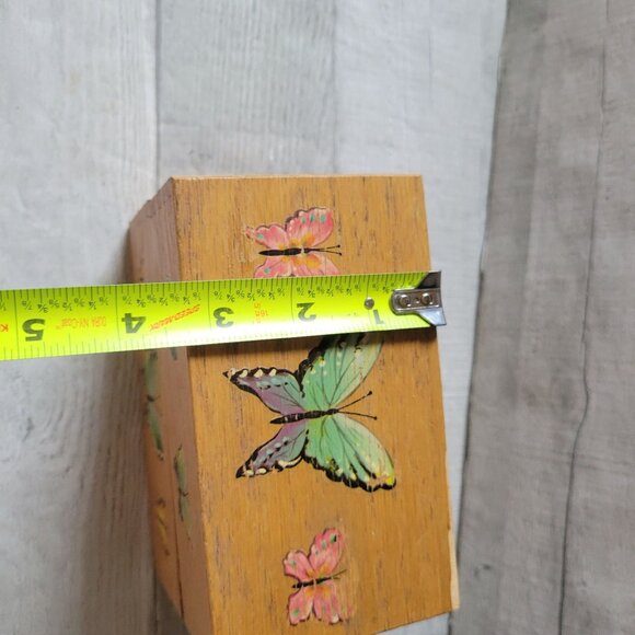 Handcrafted Wooden Recipe Box With Butterfly Design & Divider Tabs - Picture 7 of 7